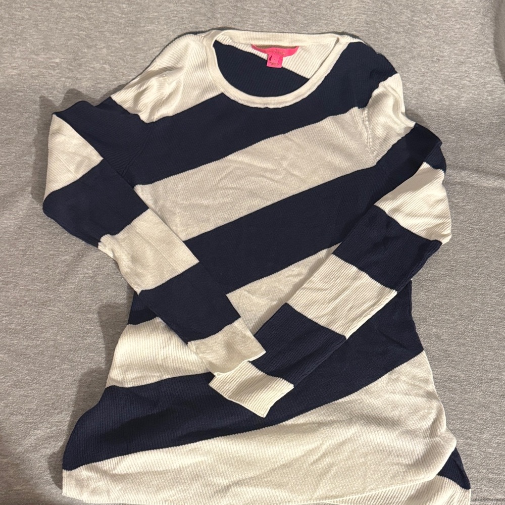 Lilly Pulitzer Cadee Striped Sweater True Navy Party in Paradise Large